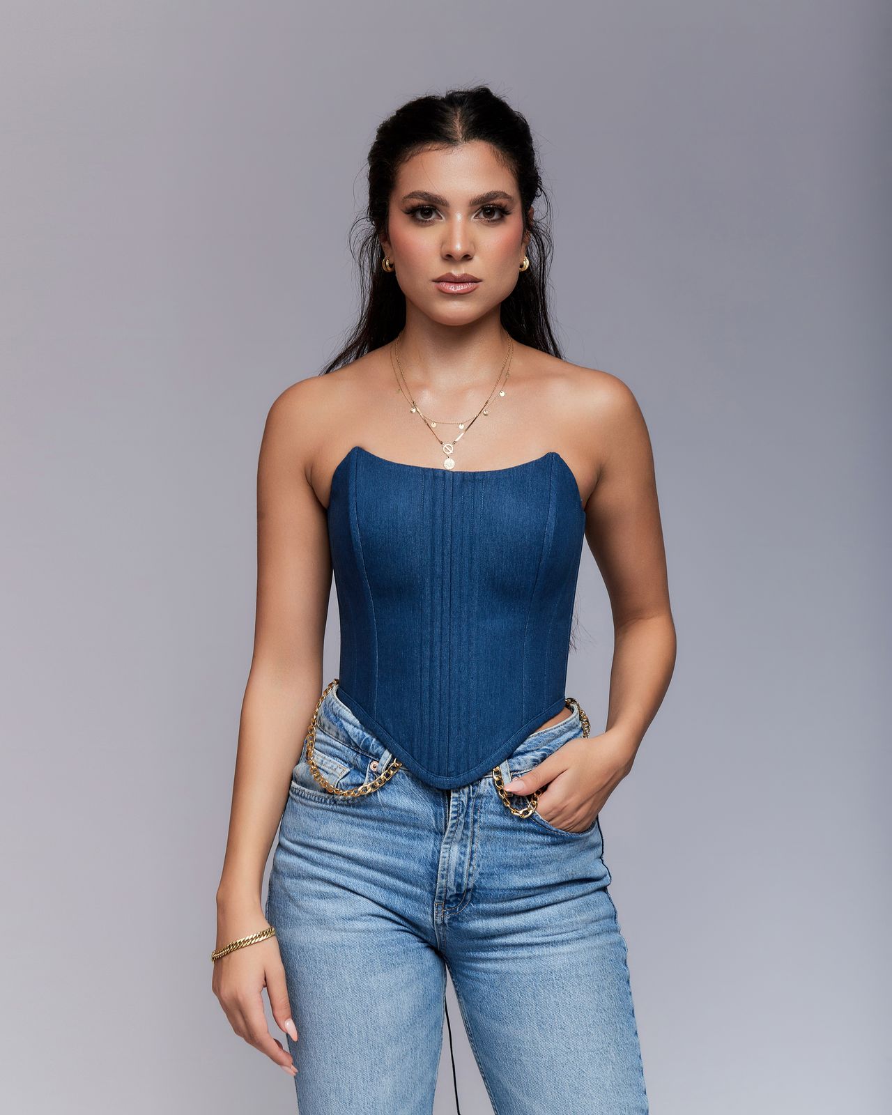 Denim corset